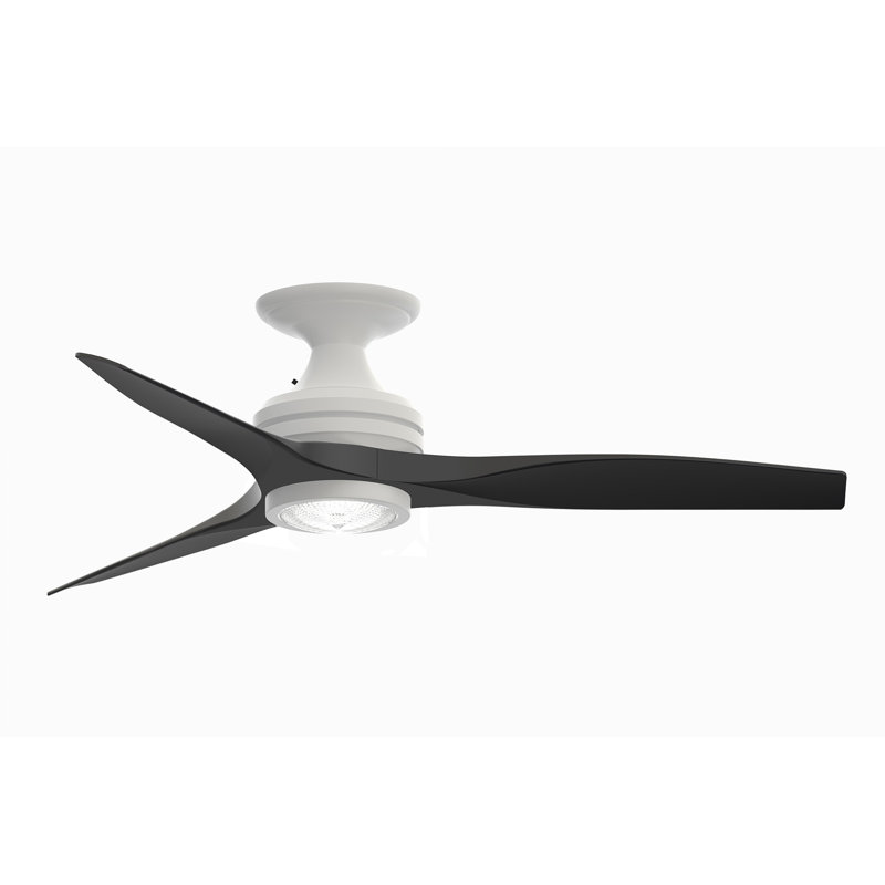 Spitfire 48 inch Flush Indoor/Outdoor Ceiling Fan with LED Light Kit - Matte White with Black blades, Matte White, Black