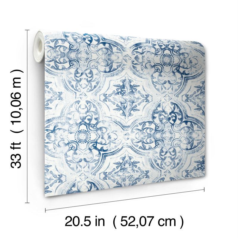 Rouleau de papier peint lisse L 33 po x l 20,5 po, Blanc / bleu