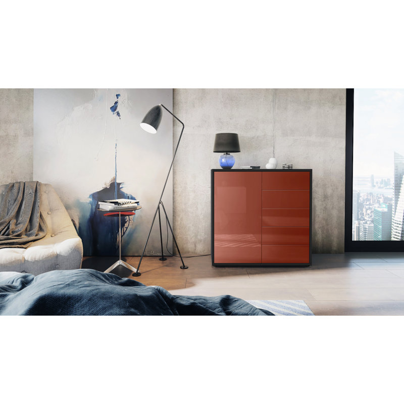 Mcdevitt 79cm Sideboard, Matt Black/Glossy Burgundy