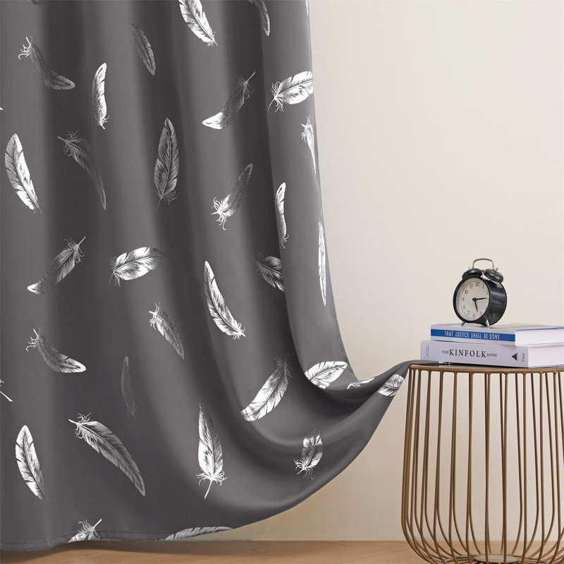 2‑Panel Blackout Curtains, Silver Foil Feather Print, Gray, 52"W x 63"L (Pack of 2)