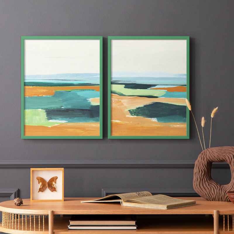 Impression encadrée turquoise et orange I-Premium - prête à être accrochée - aucun clou requis - aucun clou requis, Gris