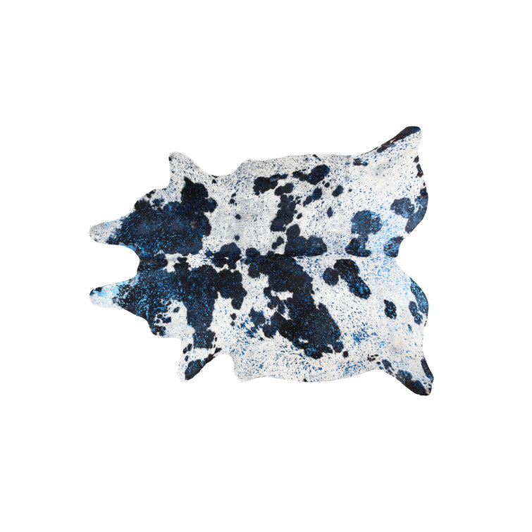 Tapis blanc / bleu en cuir de vache à imprimé animal 6 pi x 7 pi Novowy Sprowston
