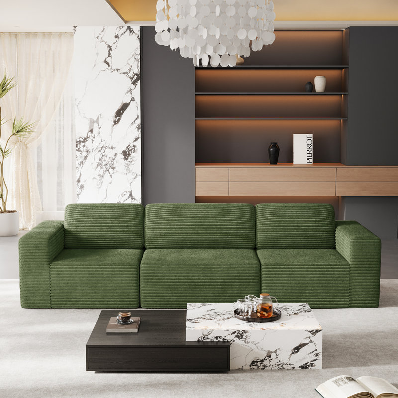 3 Seater Corduroy Sofa, Green