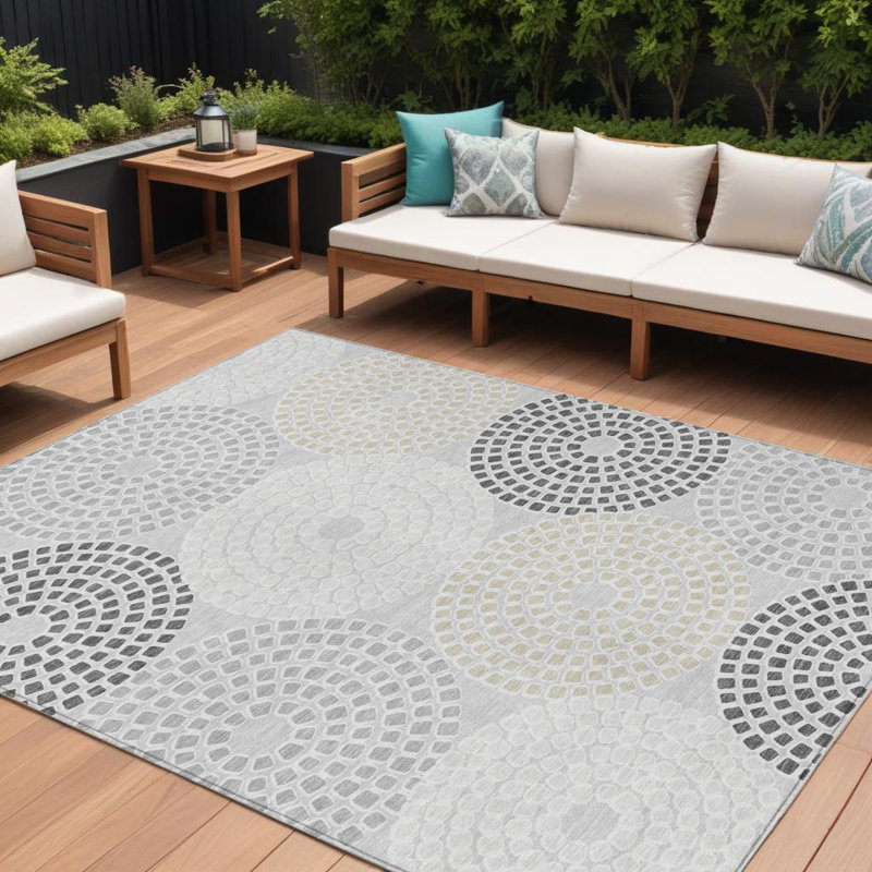Tapis intérieur / extérieur géométrique lavable gris et taupe 9 pi x 12 pi