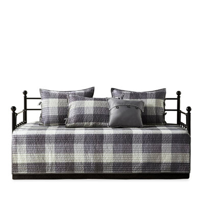 Grey Reversible Plaid Daybed Cover - 6 Pieces Comprising Cover, 17-inch Drop , Shams, And Decorative Pillow Cotton Blend Filling Include 3 1 , Microfiber,