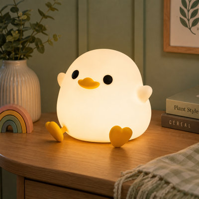 Squishy Duck Bedside Night Light for Baby Nursery, BPA-Free Silicone Rechargeable Touch Lamp with Dimming and 20-Minute Timer, Cute Kids Room Decor and Gift