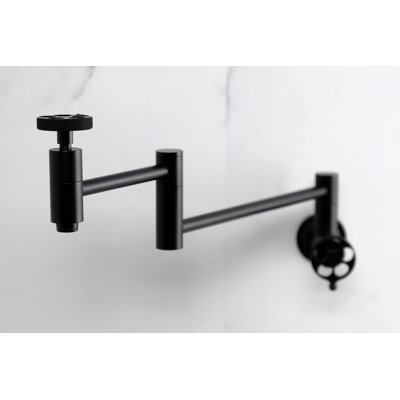 Kingston Brass Webb Two-Handle 1-Hole Wall Mount Pot Filler Faucet with Knurled Handle