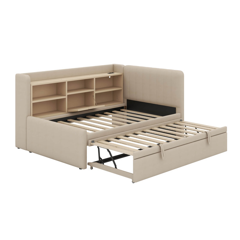 Lit de jour simple rembourré avec couchette, Beige
