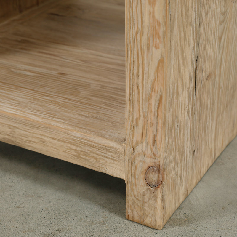 Weathered Wash Solid Wood Rectangular End Table with Storage