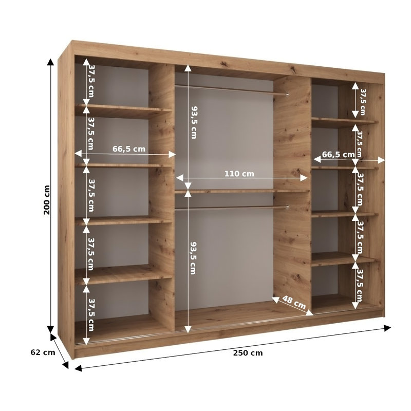 Heina 3 Door Manufactured Wood Wardrobe, Artisan Oak