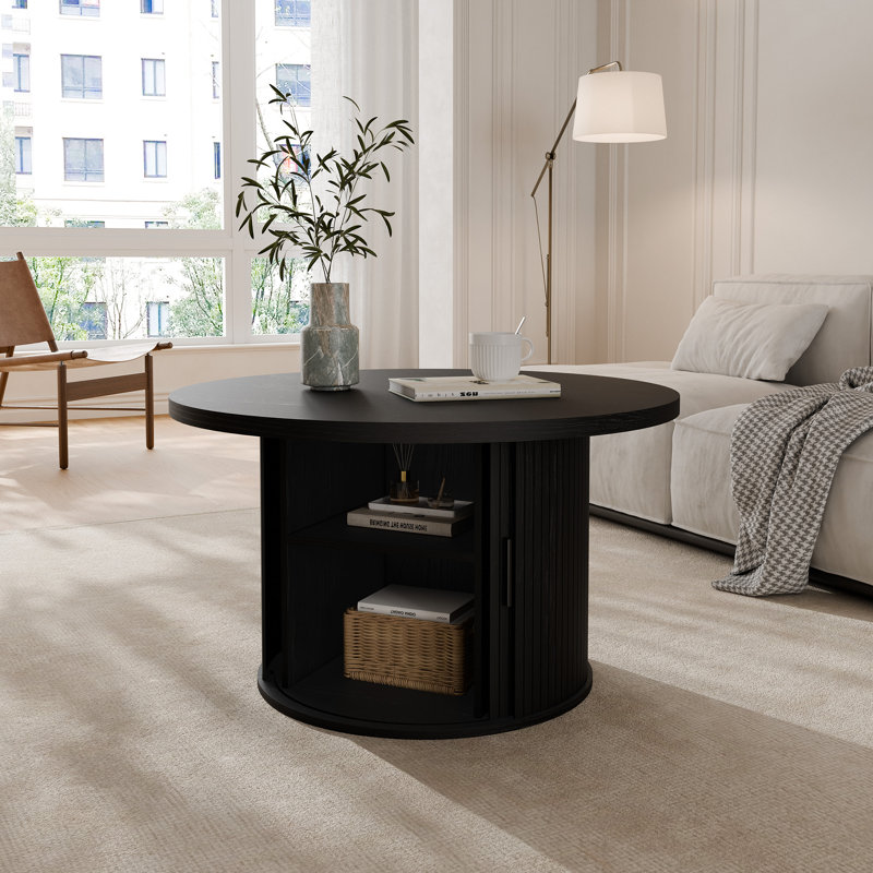 Table basse l 35,4 po avec rangement, table de salon Mid-Century moderne, Noir, 19.7" H x 35.4" L x 35.4" W