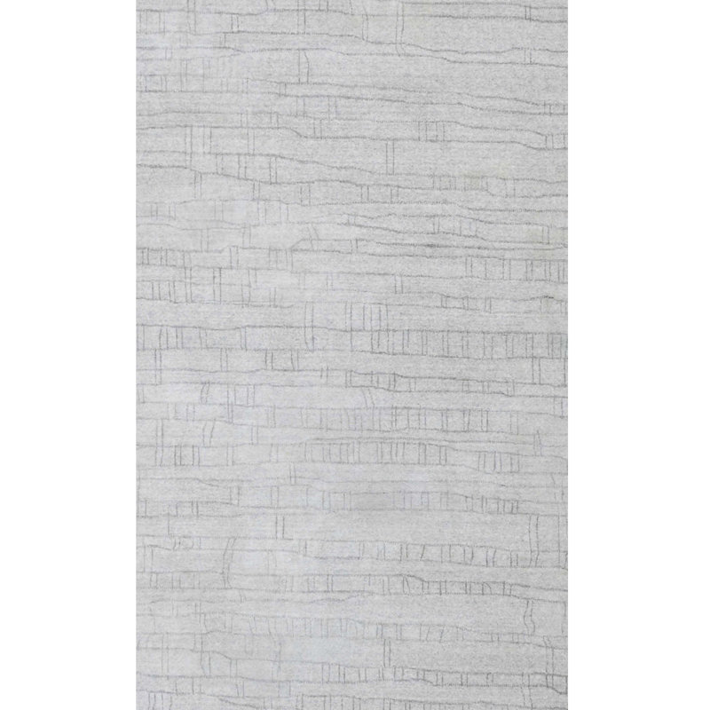Tapis rectangulaire en laine / viscose noué à la main ivoire / gris, Rectangle 9 pi x 12 pi