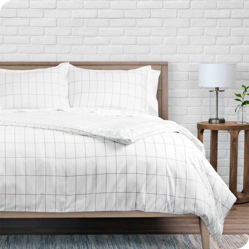Grid Modern & Contemporary Duvet Cover, White/Gray, Oversized Queen Duvet Cover + 2 Standard Shams