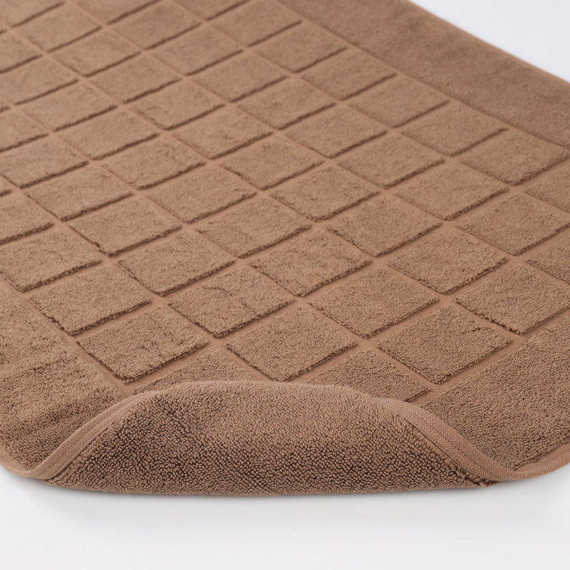 100% Cotton Thick & Absorbent Reversible Checkered Bath Mats - Set Of 2, Chocolate