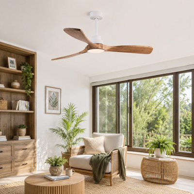52-Inch Solid Wood Quiet Ceiling Fan with Light – Reversible DC Motor, Remote Control, 3 Colour Temperatures; Suitable for Bedrooms, Apartments, and Indoor/Outdoor Use