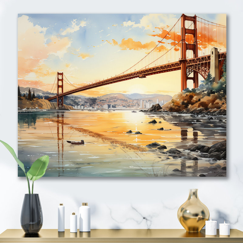 Edmir Orange Bridge Golden Gateway V sur impression sur toile, 34" H x 44" W, Toile tendue