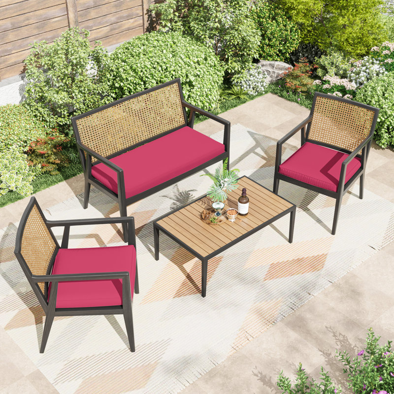 Cartert 3Pcs Outdoor Cushion Cover Set And Patio Seat Cushion Covers, Only Covers, Raspberry Pink