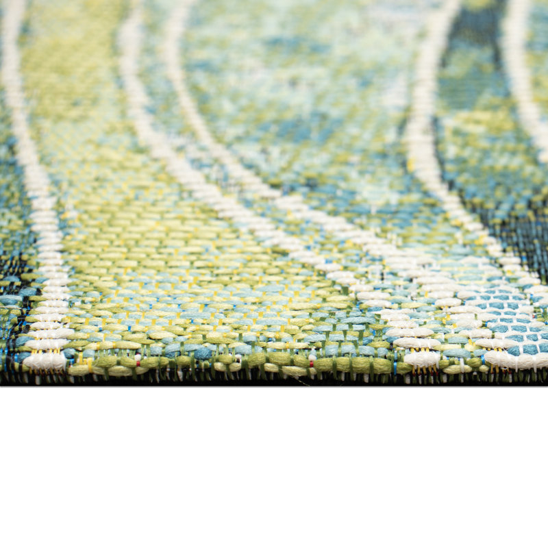 Abstract Synthetic Non-Skid Kitchen Mat, Rectangle 2' x 2'10", Green/Yellow/Blue
