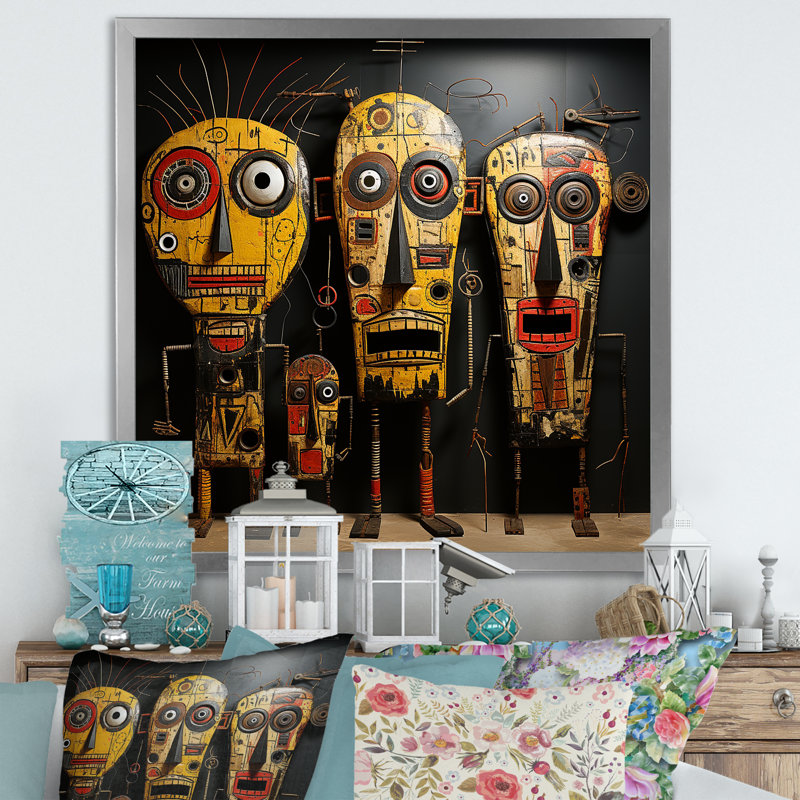 Tribal masque africain II - Masque africain, art mural, Cadre flottant noir, H 36 po x l 36 po x P 1,5 po