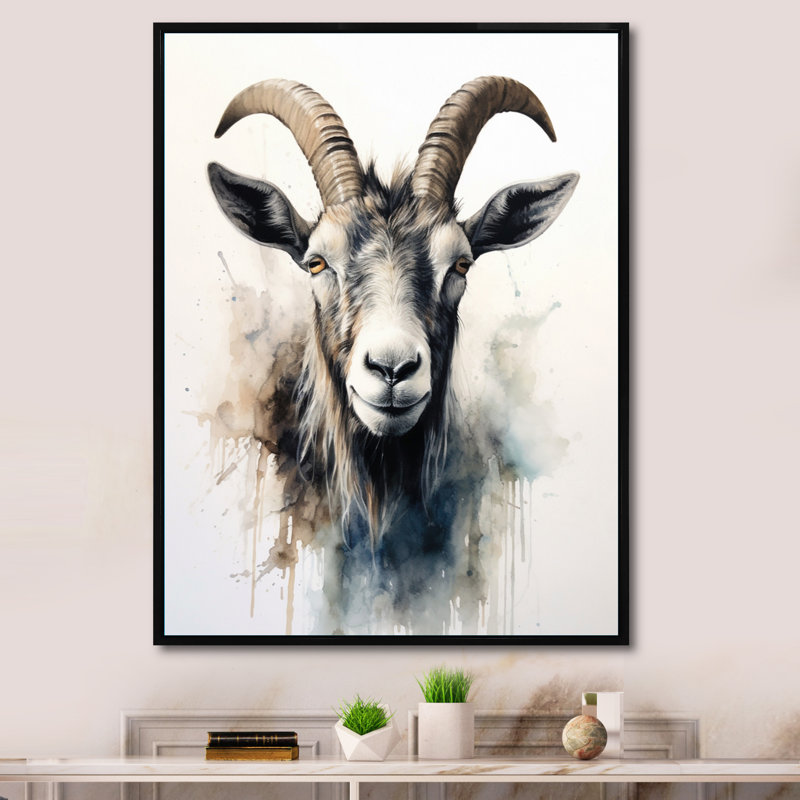 Goat Grazers - animaux, art mural sur toile, H 20 po x l 12 po x P 1 po, Cadre flottant noir