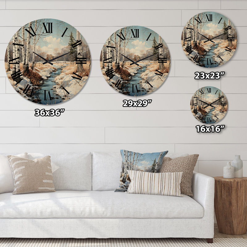 Horloge murale Birch Woods Winter Whispers II, Moyenne