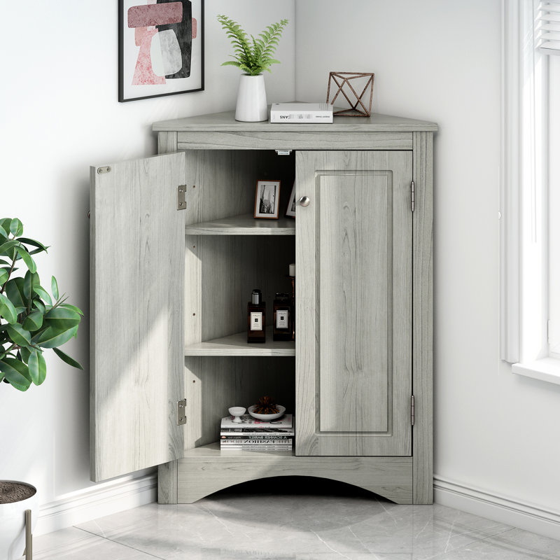 Armoire de salle de bain triangulaire en chêne avec tablettes réglables - Rangement élégant 2