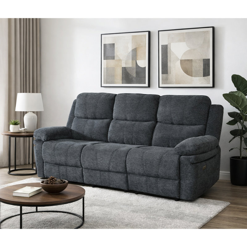 Canapé inclinable électrique Bennett avec deux fauteuils inclinables, console centrale et chargement USB, gris anthracite