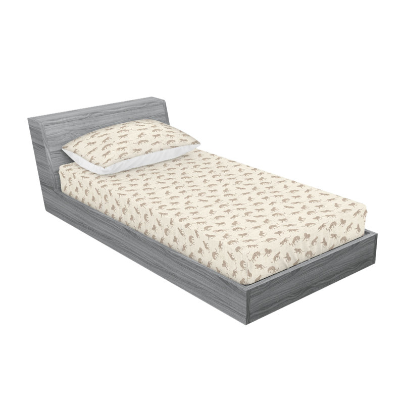 Ambesonne Fitted Sheet & Shams, Twin Sheet Set with 1 Pillowcase, Eggshell/Warm Taupe/Tan Animal Print