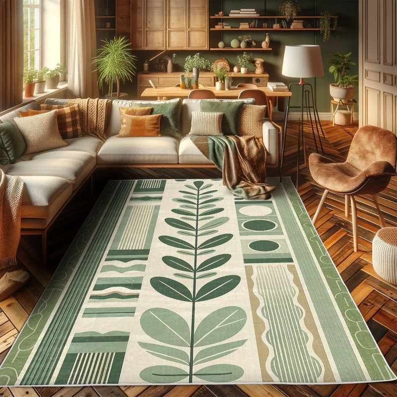 Olive Green and Ivory Synthetic Botanical Area Rug 2'5" x 5'