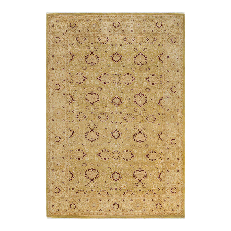 Tapis ivoire traditionnel noué à la main de conception unique 6 pi 1 po x 9 pi Keenan