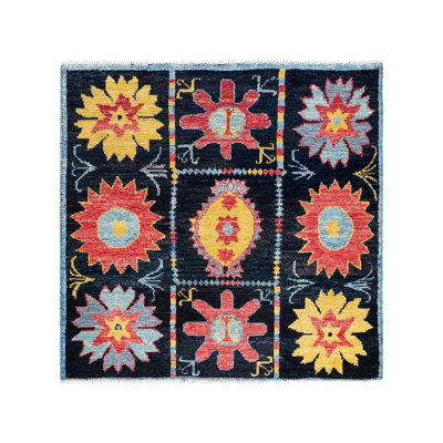 Overyed One-of-a-Kind Rectangle 4'10" X 5' New Age Wool Area Rug Black/Red/Yellow/Blue