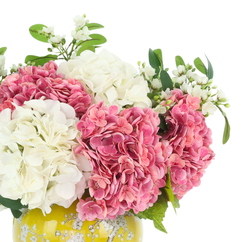 Mixed Hydrangeas and Buds in Decorative Vase