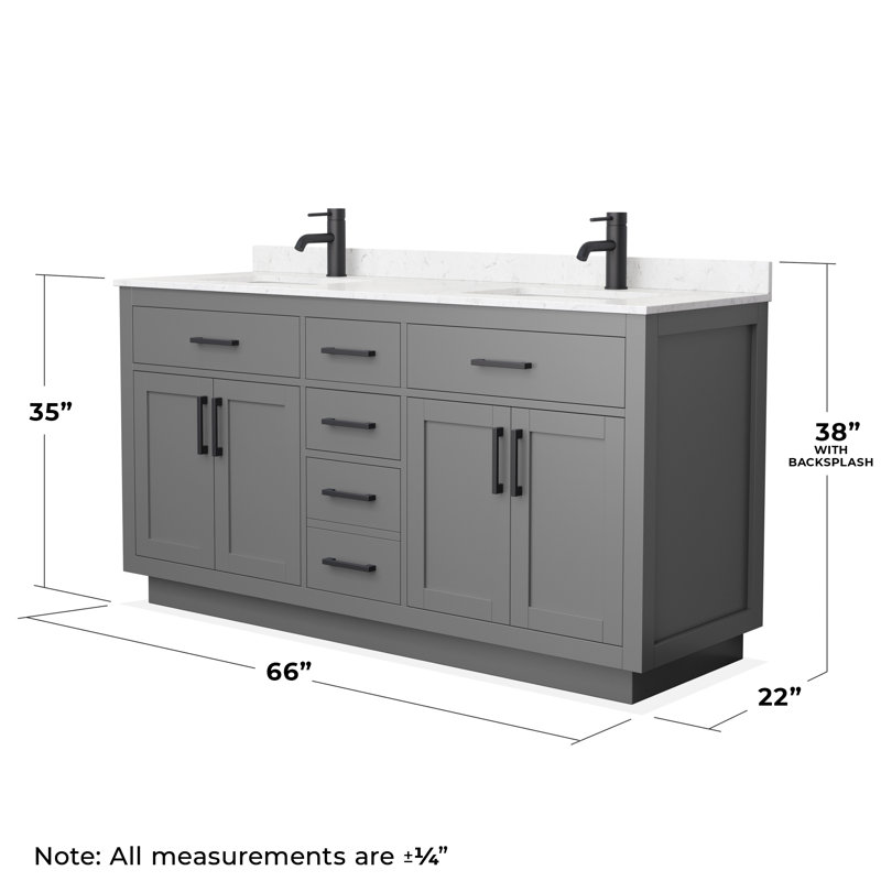 Beckett TK 66'' W Double Vanity, Matte Black, Carrara Cultured Marble, Dark Gray