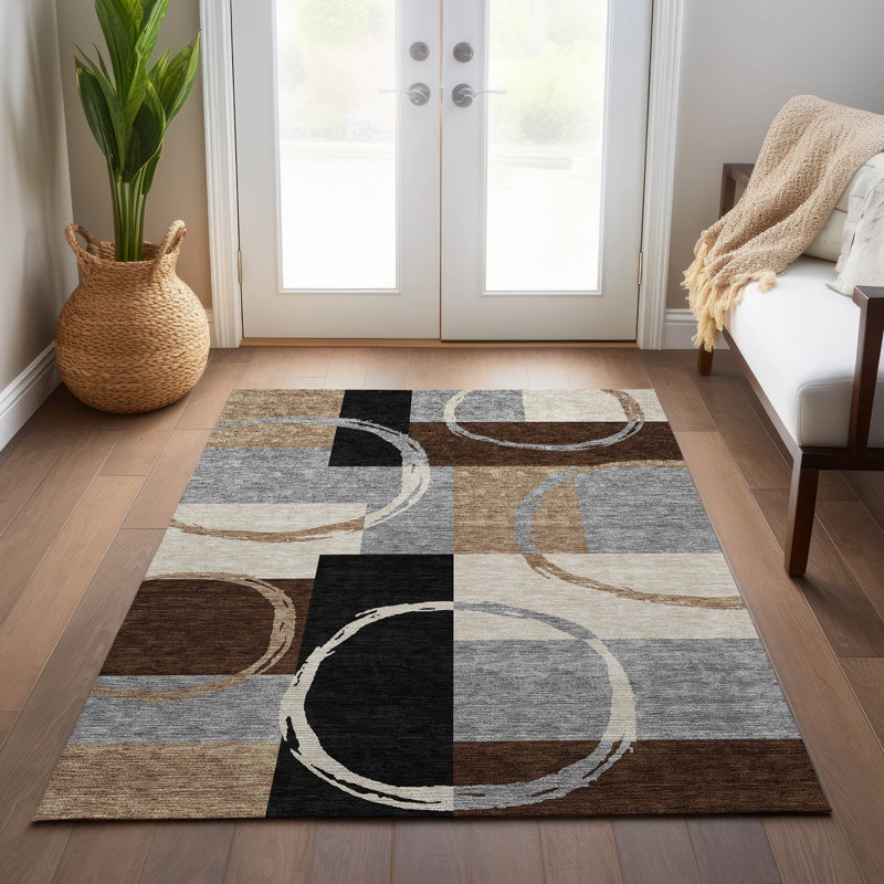 Tapis rectangulaire Aleh avec envers antidérapant, Rectangle 3' x 5'