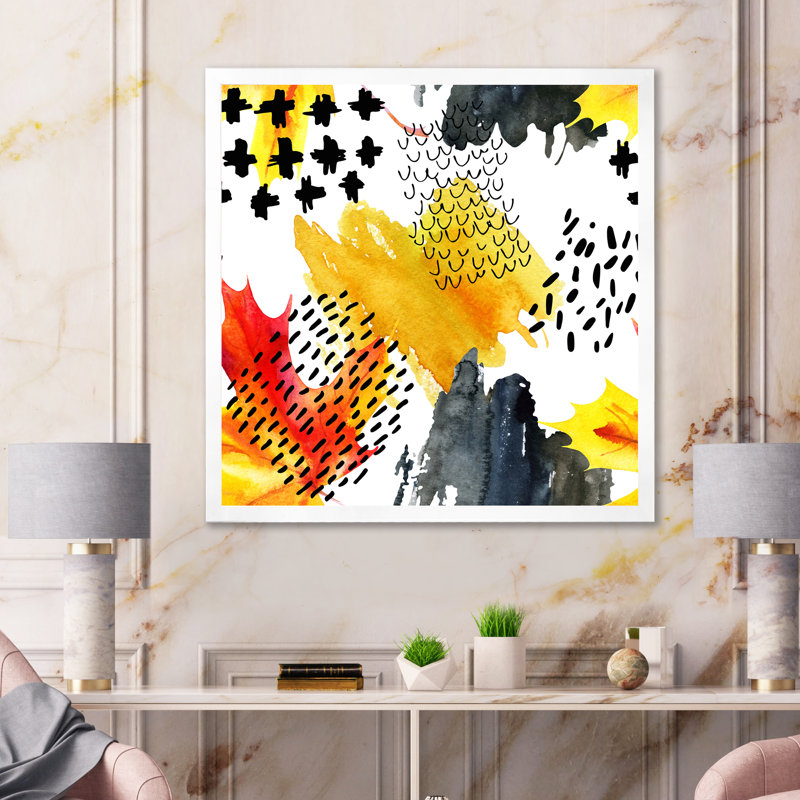 Grungy Autumn Maple Leaf - peinture sur toile, H 36 po x l 36 po x P 1,5 po, Cadre de coin blanc fermé