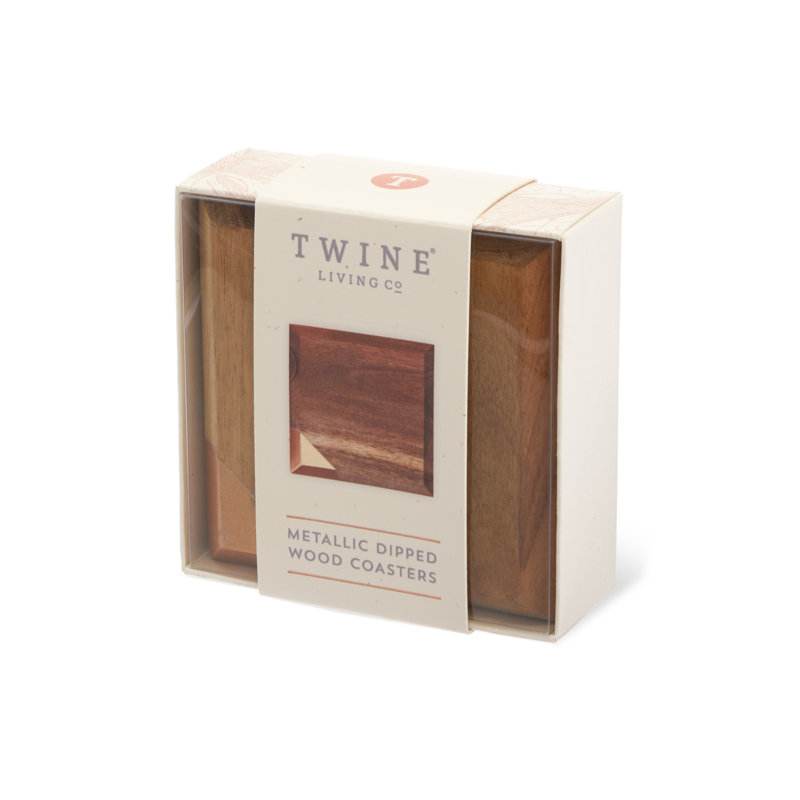Acacia Wood Coasters with Copper Accents, Set of 4