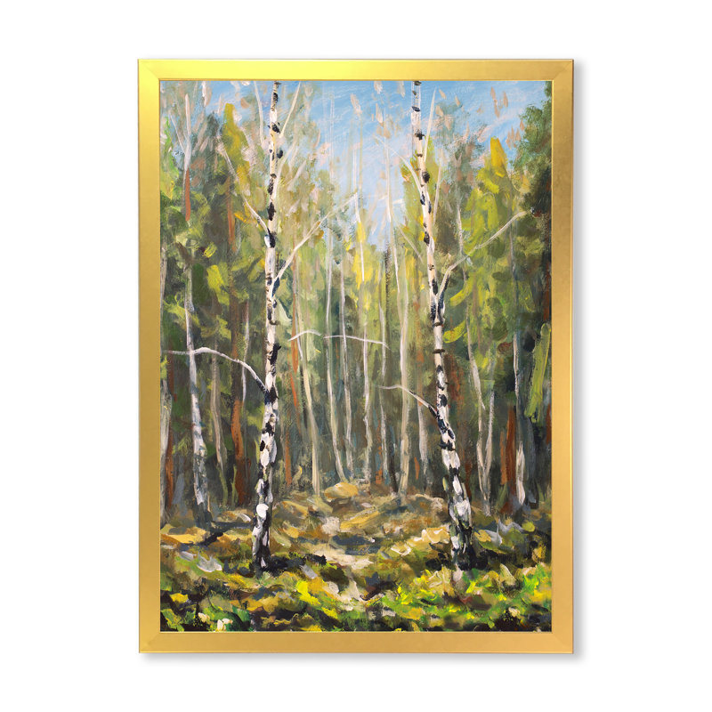 Paysage de forêt verte - Peinture, H 20 po x l 12 po x P 1 po, Toile avec cadre photo doré