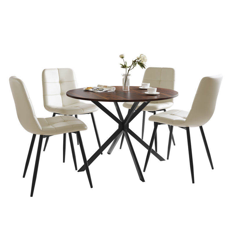 4 - Person Dining Set, Beige, Brown