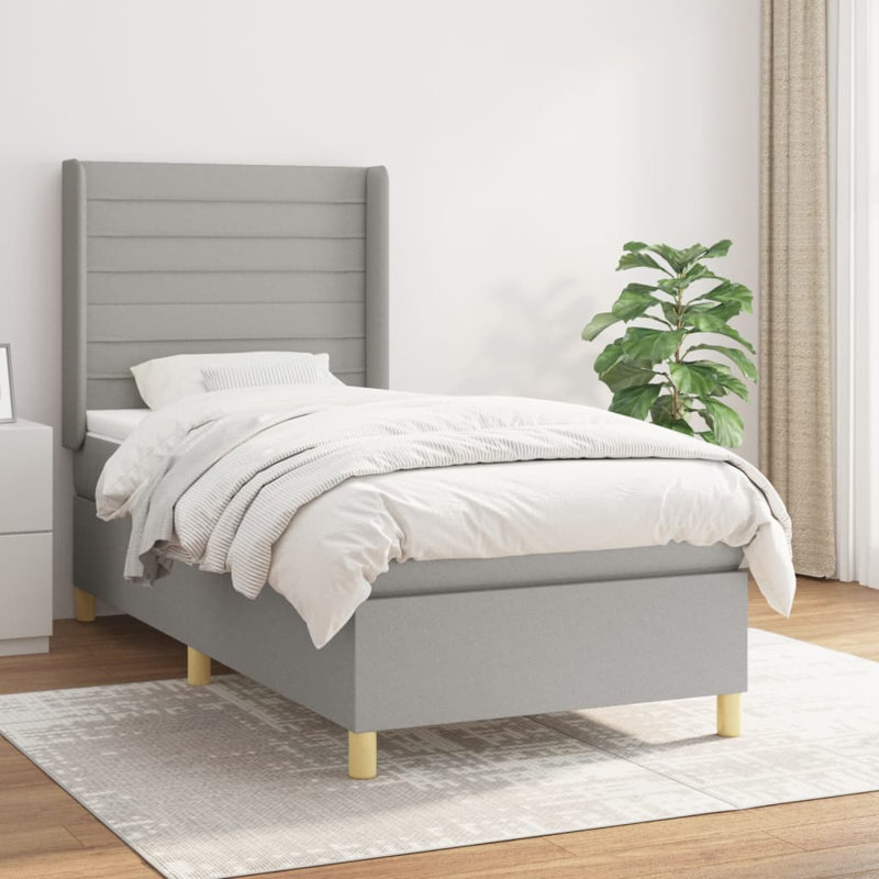 Damila Box Spring Bed with Mattress, Fabric, Twin XL, Light Gray/Oak