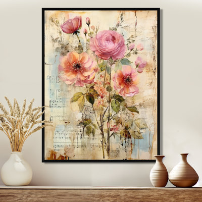 Rose rose, collage musical rétro - roses, art mural