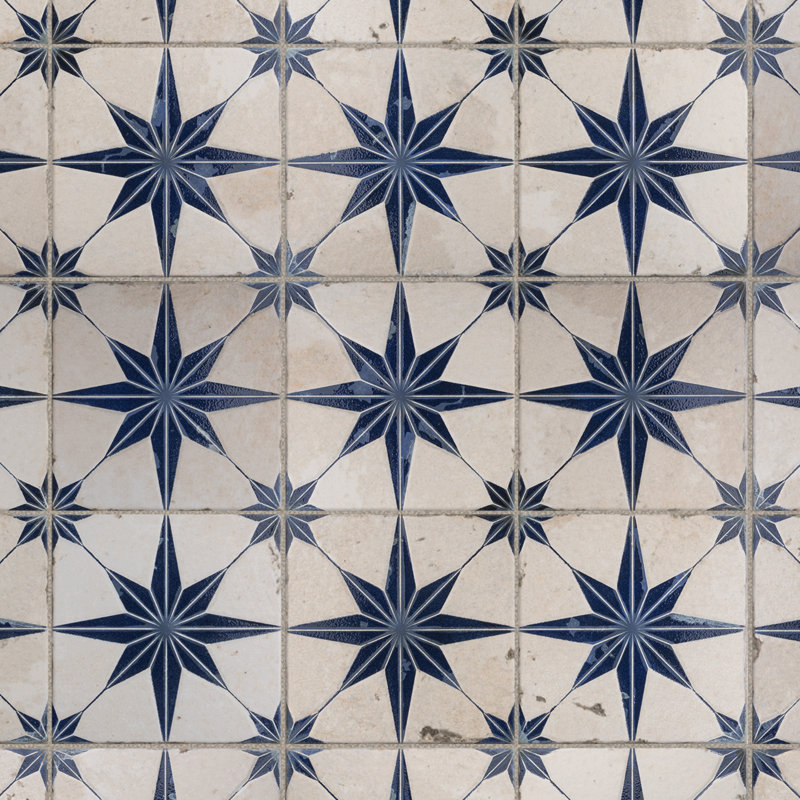 Kings 18" x 18" Ceramic Patterned Wall & Floor Tile, Blue