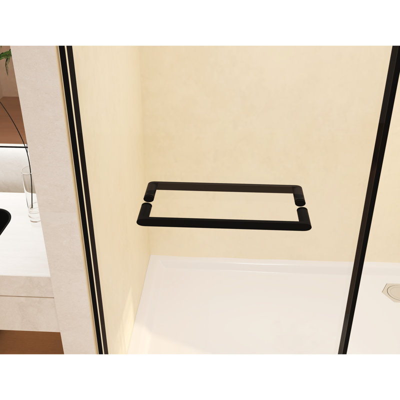 Double Sliding 56 - 60 "w X 74" H Shower Door, 8mm Tempered Glass, Matte Black, Stainless Steel Components, External Proof Film, Space Saving Dual Sliding, Silent And Smooth Movement, Raised Water