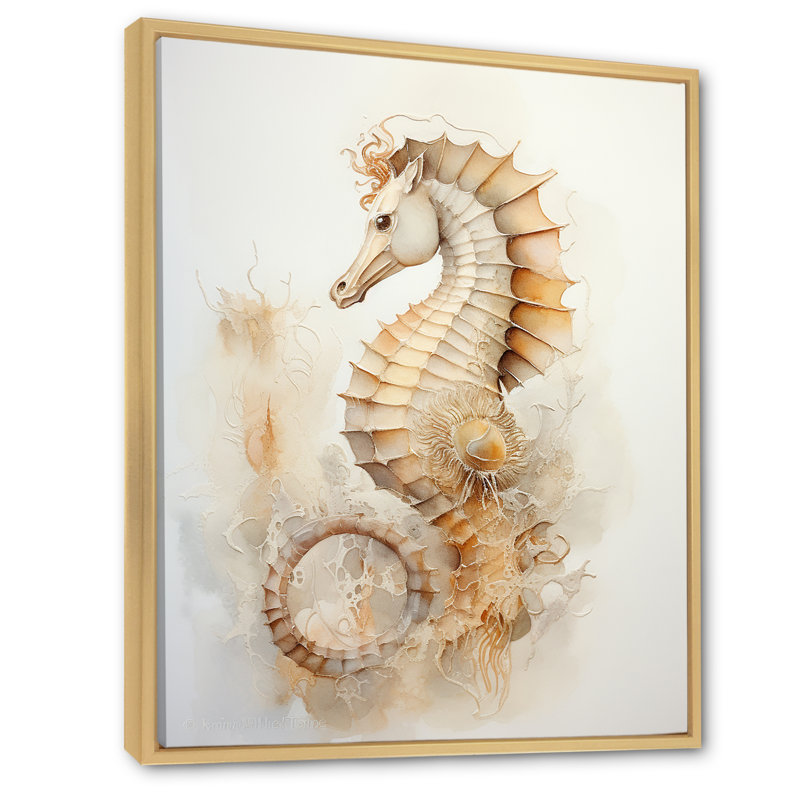 Hippocampe magique beige II sur toile, H 44 po x l 34 po x P 1,5 po, Cadre naturel flottant