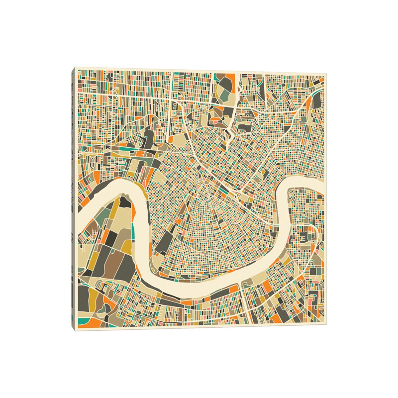 Abstract City Map Of New Orleans by Jazzberry Blue - Wrapped Canvas Print, 93.98 cm H x 93.98 cm W x 3.175 cm D