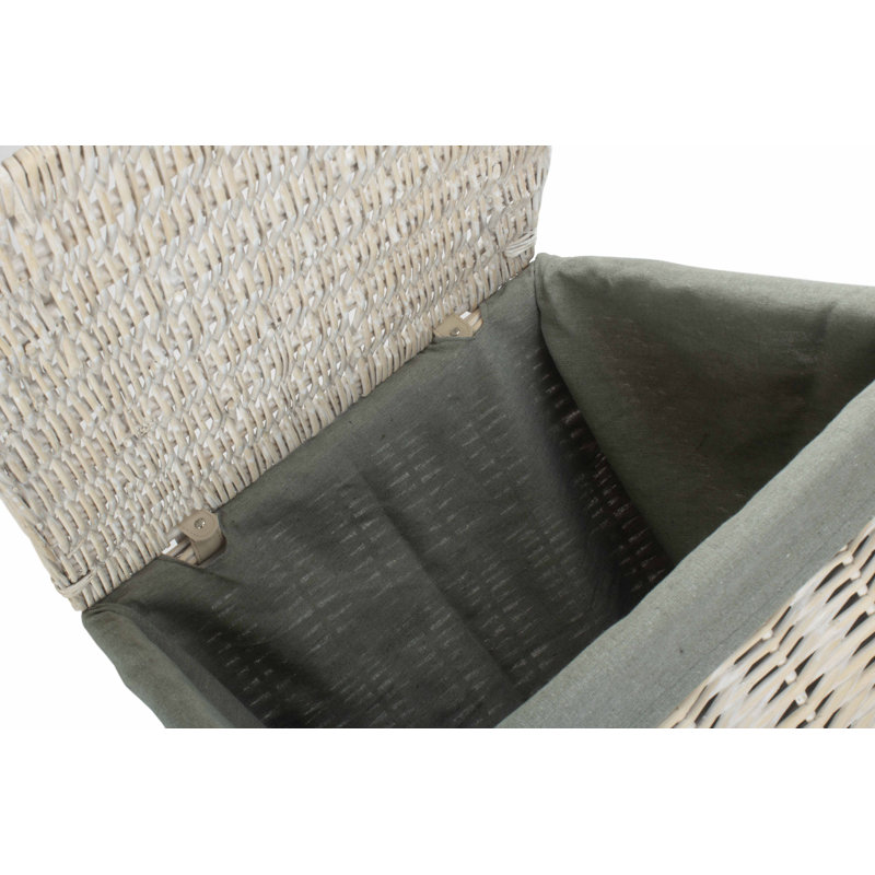 Wicker Square Laundry Basket with Sage Lining, White/Grey, 61cm H x 46cm W x 46cm D