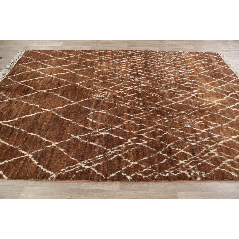 Tapis décoratif en laine noué à la main de conception unique de style marocain de 6 pi 3 po x 8 pi 9 po noué à la main New Age