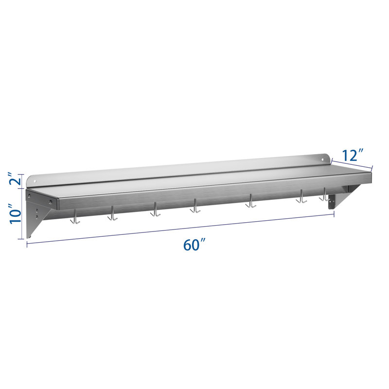 Clo Stainless Steel Ceiling Mounted Rack, 10" H x 60" W x 12" D