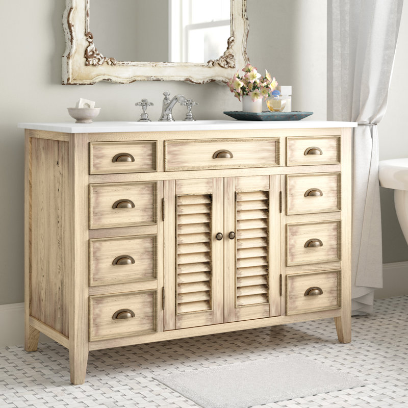 Lemoore 47'' Single Bathroom Vanity with Marble Top, Distressed Beige