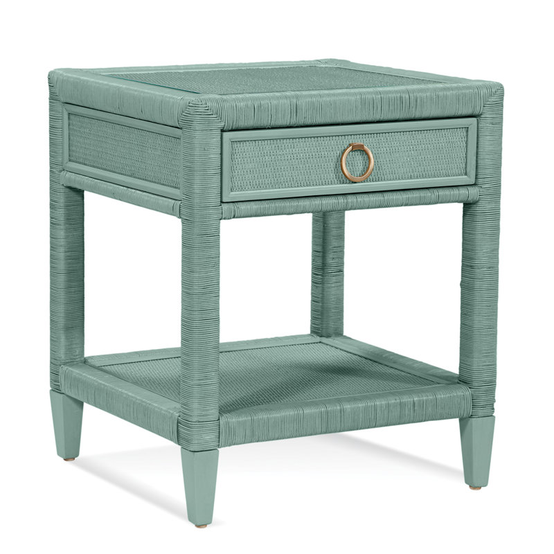 Sabal Bay 1 - Drawer Wicker Nightstand, Sea Glass, Satin Brass