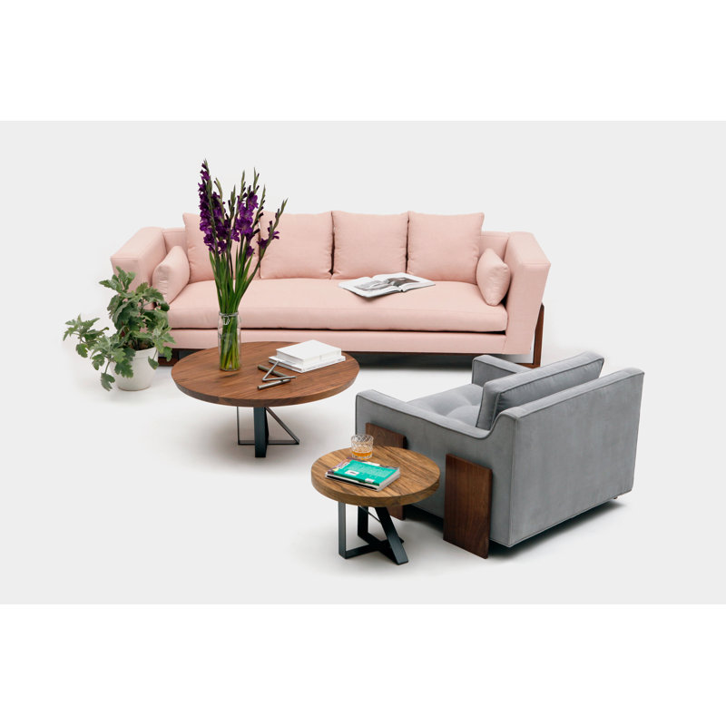 LRG Velvet Sofa, Walnut, No Trays, Blush Linen Blend